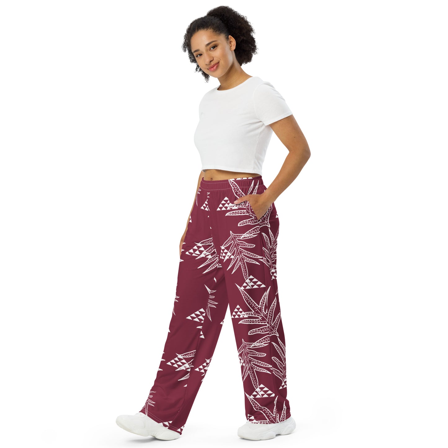 Laua'e Maroon unisex wide-leg pants