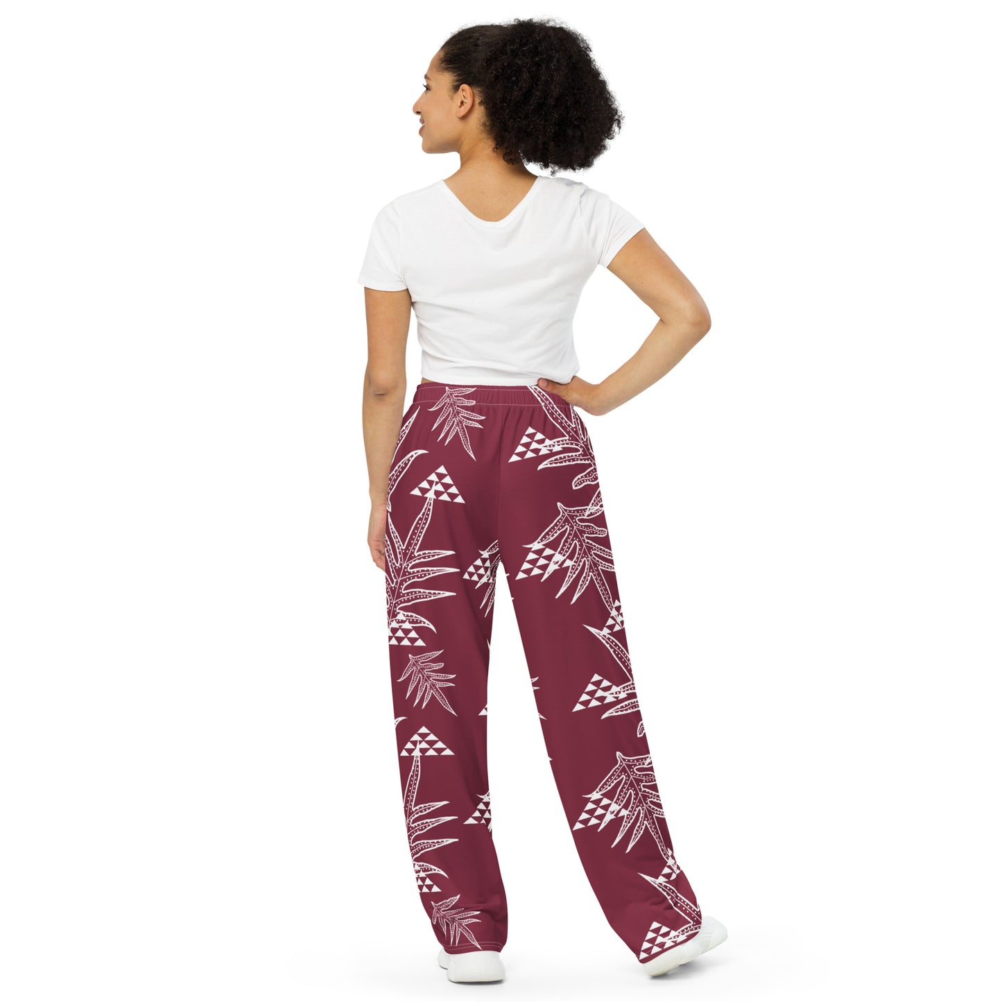 Laua'e Maroon unisex wide-leg pants